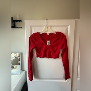 Red Garage V-Neck Long Sleeve Crop Top- NWT